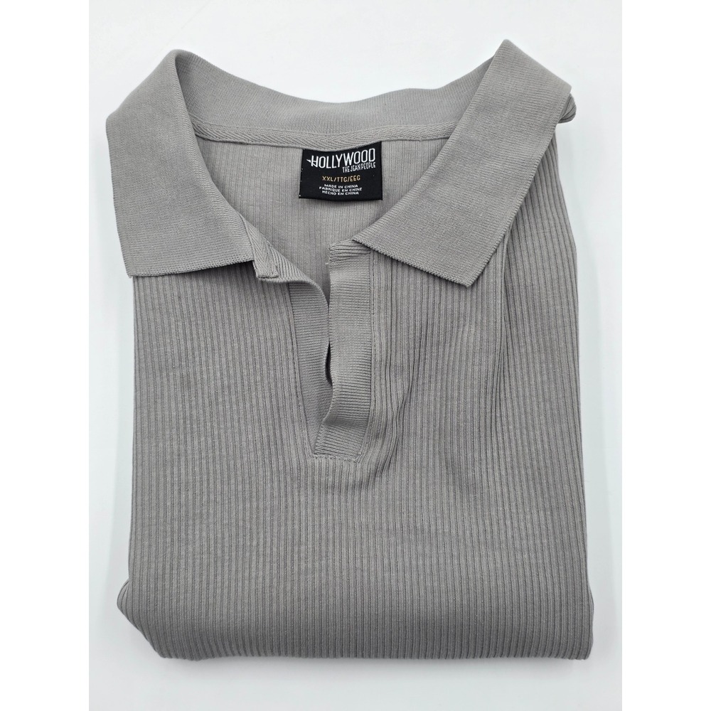 Hollywood The Jean People Gray‎ Ribbed Knit Polo Shirt XXL